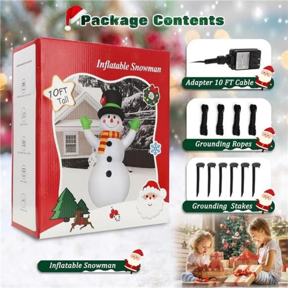 10 FT Christmas Inflatables Snowman Wear Magic Hat, Blow Up Outdoor Decor - Picture 6 of 7